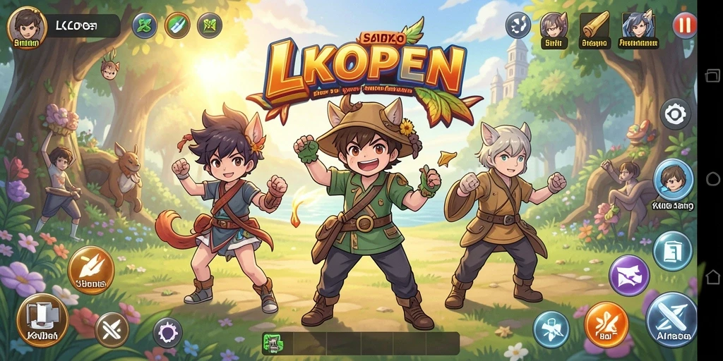Tampilan gameplay LKOPEN yang penuh warna dan karakter anime keren.