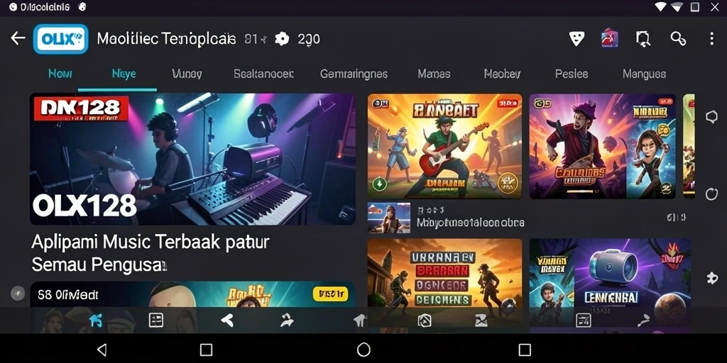 Tampilan screenshot OLX128 yang menampilkan antarmuka aplikasi musik.