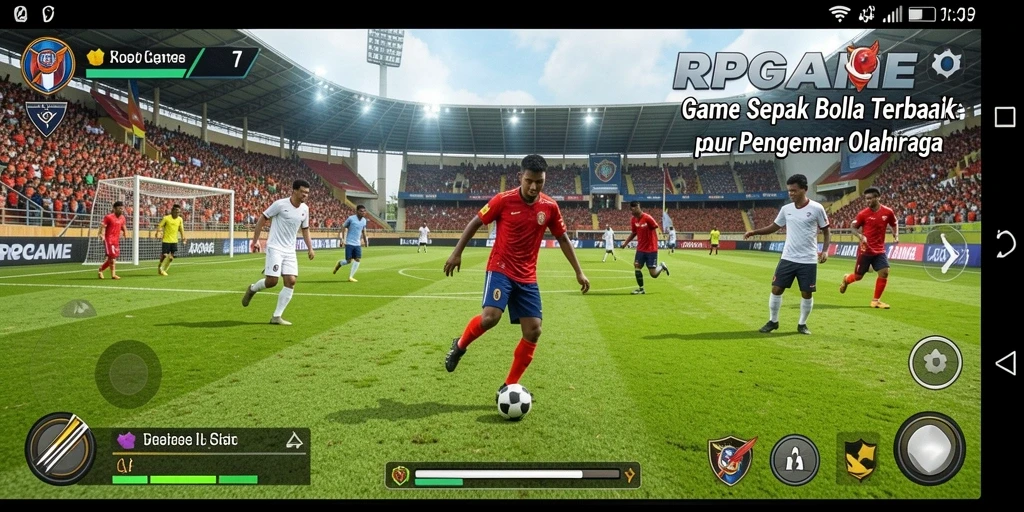Screenshot RPGAME menampilkan aksi sepak bola yang seru dan mendebarkan.