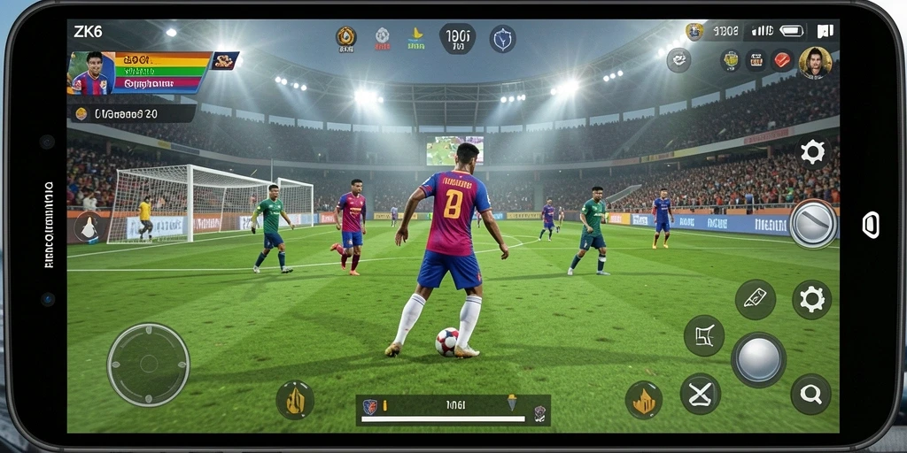 Gameplay ZK6 yang realistis dan mendebarkan di lapangan sepak bola.